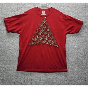 VTG Christmas Red cut tree  jerzees Super tee shirt Size XL (46)  80s 90s